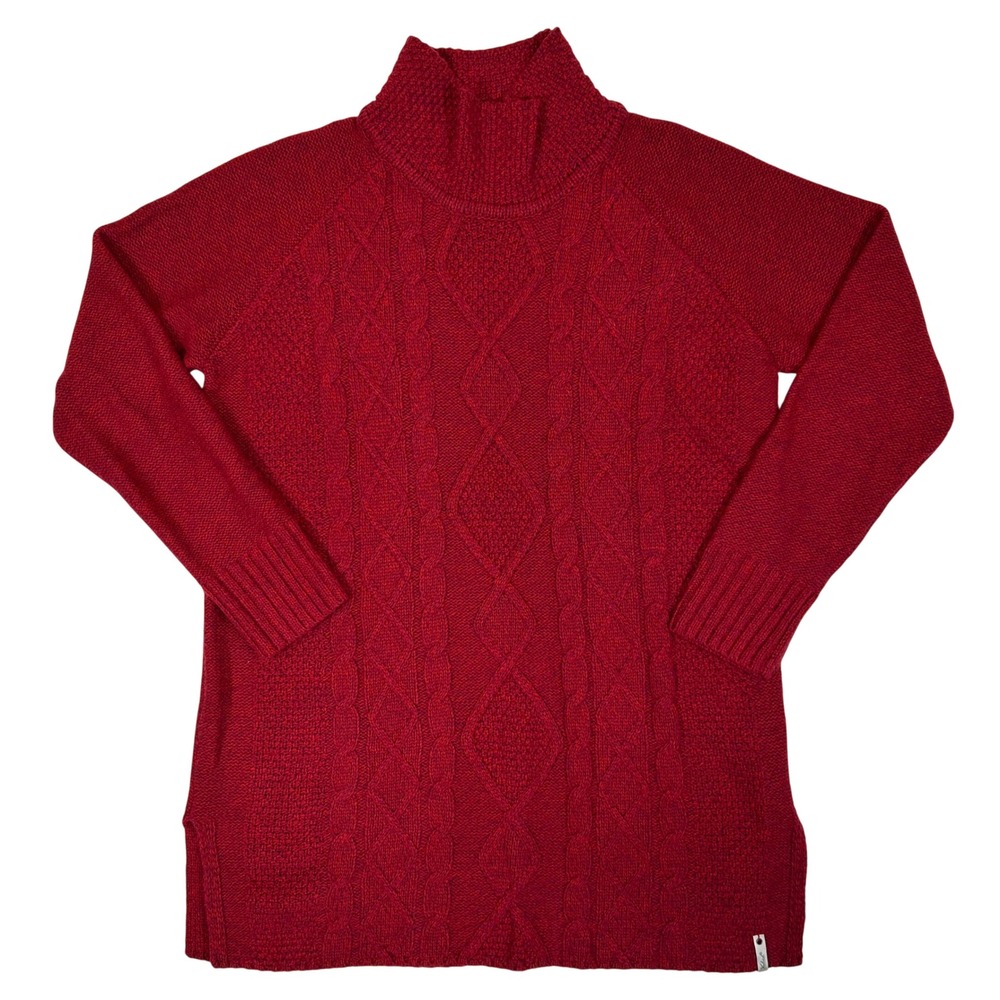 Woolrich Womens Red Cable Knit Turtleneck Wool Blend Sweater Size M 13745 CDM